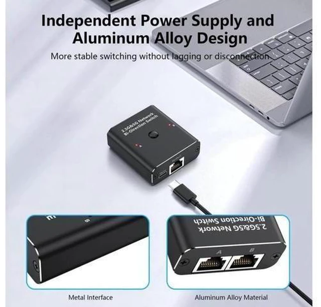 Alt view image 11 of 14 - 2.5G/5G Gigabit RJ45 Network Ethernet Adapter Switch, Ethernet Selector LAN Ethernet Splitter Adapter with USB Power Cable Suitable Super Cat5,Cat5e,Cat6,Cat7, Cat8