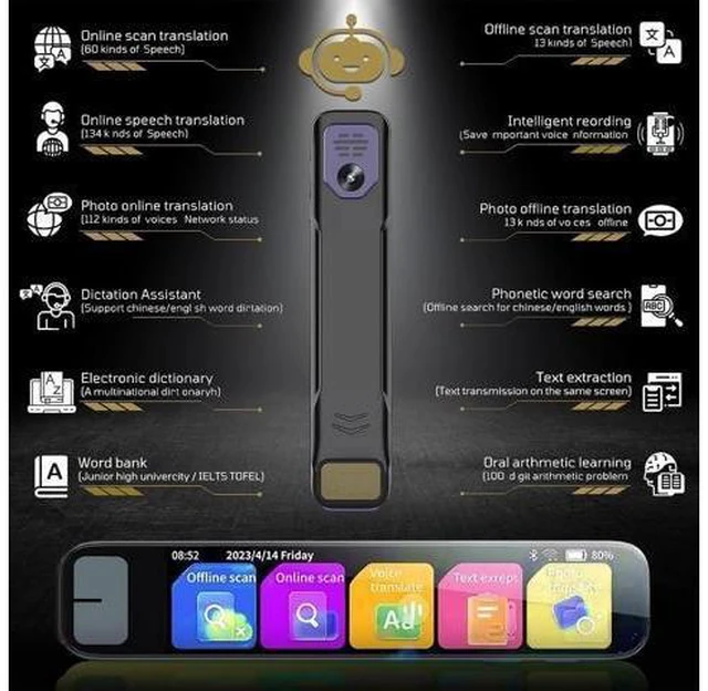 Alt view image 9 of 14 - Scan Sense Pen, 2025 New ScanSense AI Smart Pen - Instant AI Answers for Math, History & More Offline Translation (60+ Languages), Camera, Bluetooth, Music & File Storage(Black)