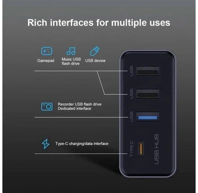 Alt view image 12 of 13 - 4 Ports Glove Box USB Hub Docking Station USB Adapter for Tesla Model 3 Model Y Car Accessories