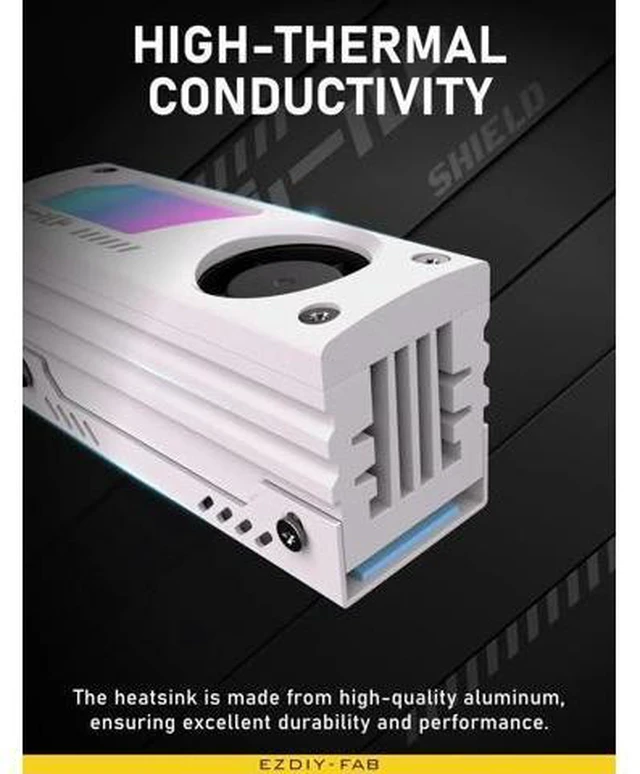 Alt view image 10 of 14 - Shield ARGB M.2 SSD Heatsink with Build-in 20mm PWM Fan, Premium Aluminum Design,5V 3-Pin ARGB Sync, High-Performance SSD Cooler for M.2 2280-White-1 Pack
