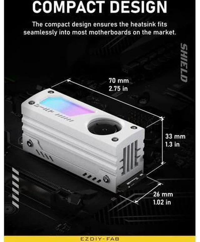 Alt view image 13 of 14 - Shield ARGB M.2 SSD Heatsink with Build-in 20mm PWM Fan, Premium Aluminum Design,5V 3-Pin ARGB Sync, High-Performance SSD Cooler for M.2 2280-White-1 Pack