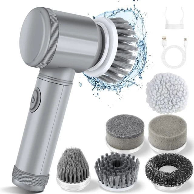Alt view image 8 of 12 - Rechargeable Cleaning Brush Set with 5 Heads - Medium Hardness - USB Charging - Home Cleaning Kit - Suitable for Bathroom, Kitchen, and Bedroom