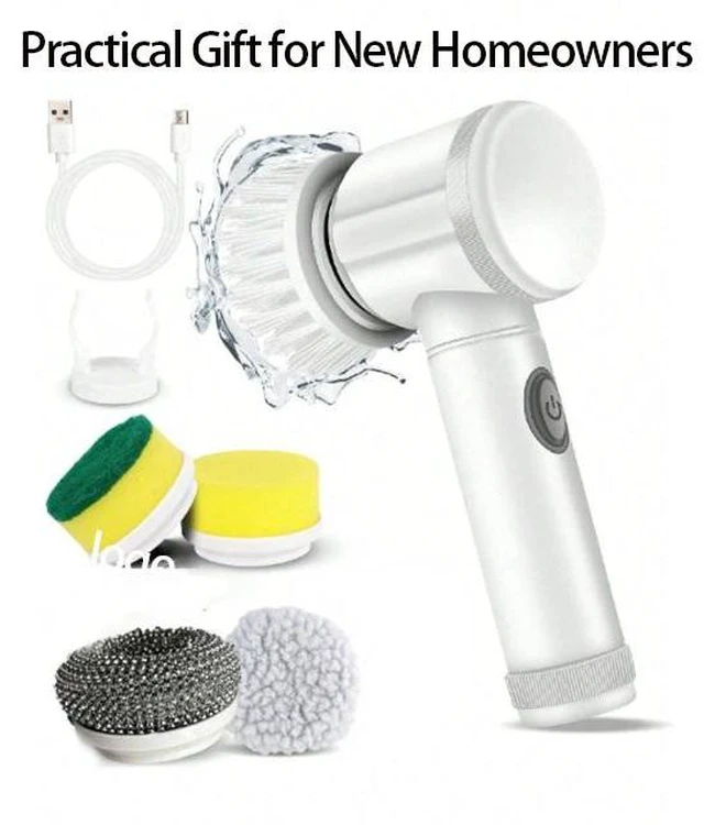 Alt view image 11 of 12 - Rechargeable Cleaning Brush Set with 5 Heads - Medium Hardness - USB Charging - Home Cleaning Kit - Suitable for Bathroom, Kitchen, and Bedroom