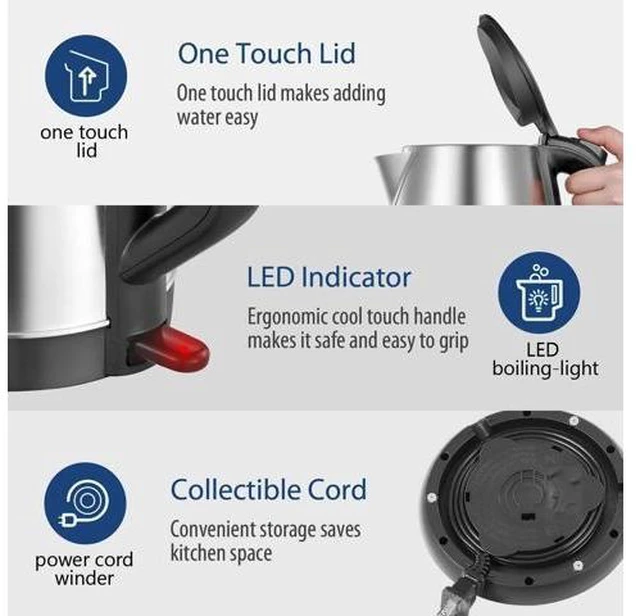 Alt view image 12 of 14 - 1.7L Stainless Steel Electric Tea Kettle, BPA-Free Hot Water Kettle Electric with LED Light, Auto Shut-Off and Boil-Dry Protection, 1500W Fast Boil Electric Kettle