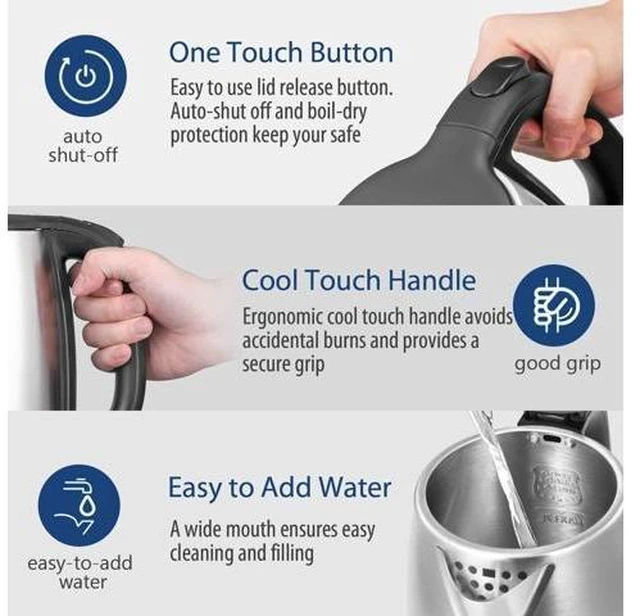 Alt view image 13 of 14 - 1.7L Stainless Steel Electric Tea Kettle, BPA-Free Hot Water Kettle Electric with LED Light, Auto Shut-Off and Boil-Dry Protection, 1500W Fast Boil Electric Kettle