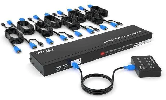 Alt view image 8 of 14 - MT-VIKI 8 Port KVM Switch HDMI, 4K@30Hz 1U Rack Mount KVM HDMI Switch w/IR Remote & Wire-Desktop Controller & 8 HDMI KVM Cables & Rack Ears