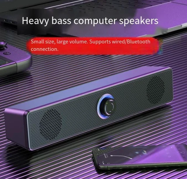 Alt view image 6 of 7 - New long-bar computer speaker with dual stereo drivers, desktop stand for laptop, wired and Bluetooth-enabled, enhanced bass