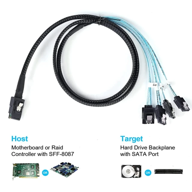 Alt view image 9 of 10 - Mini SAS 8087 to 4* SATA 7 Pin Female Internal Server Cable 30AWG High Speed Data Transfer Cord with 10 Ohm Impedance (1M)
