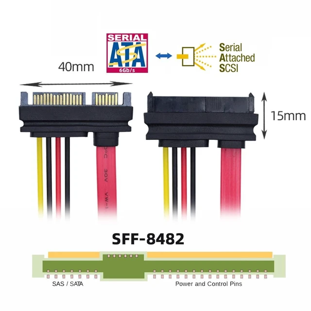 Alt view image 12 of 14 - SAS Cable SFF-8482 SAS 29 Pin to SATA 22Pin Hard Disk Drive Raid Extension Cable Unidirectional (No Integrated Chips) with 22 Pin SATA Power Port (10cm)