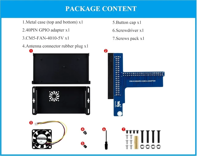 Alt view image 9 of 14 - Metal Case Compatible with Raspberry Pi Official Compute Module 5 IO Board, Comes with CM5 Cooling Fan and 40PIN GPIO Adapter