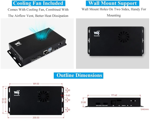 Alt view image 12 of 14 - Metal Case Compatible with Raspberry Pi Official Compute Module 5 IO Board, Comes with CM5 Cooling Fan and 40PIN GPIO Adapter