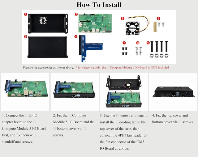 Alt view image 14 of 14 - Metal Case Compatible with Raspberry Pi Official Compute Module 5 IO Board, Comes with CM5 Cooling Fan and 40PIN GPIO Adapter