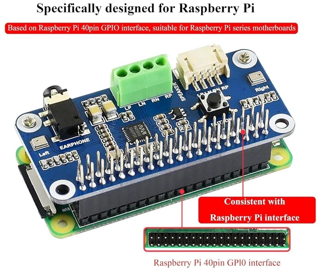 Alt view image 11 of 14 - WM8960 Audio HAT Compatible with Raspberry Pi 5/4B/3B+/3B/Pi Zero/Zero W/Pi Zero 2W/Zero 2WH/Pico W/Pico 2W, WM8960 Hi-Fi Sound Card HAT, Stereo CODEC, Hi-Fi Play/Record, Come with 8 5W Speaker