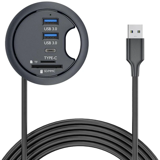 Alt view image 8 of 14 - USB 3.0 Multi HUB 5Gbps to SD TF USB-C 2 Port USB 60mm Desk Grommet Splitter Dock Station Micro-SD Card Reader for Desktop Desk Hole Laptop