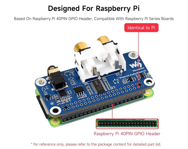 Alt view image 10 of 14 - PCM5122 HiFi I2S DAC Sound Card Audio Board Compatible with Raspberry Pi 5/4B/3B+/3B/Pi Zero W/Zero 2W/Pico W/Pico 2W, Stereo Encoding/Decoding, Onboard 3.5mm Headphone Jack & RCA Connector