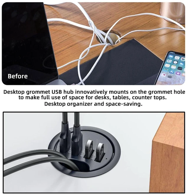 Alt view image 13 of 14 - USB 3.0 Multi HUB 5Gbps to SD TF USB-C 2 Port USB 60mm Desk Grommet Splitter Dock Station Micro-SD Card Reader for Desktop Desk Hole Laptop