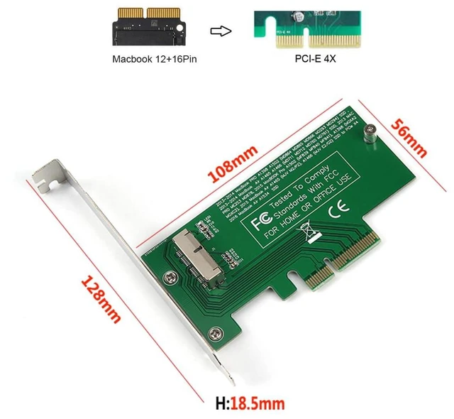 Alt view image 12 of 14 - PCI Express 4.0 PCI-E 4X Host to 12Pin+16Pin Contacts SSD Convert Card for 2013 2014 2015 2016 2017 Mac A1493 A1502 A1465 A1466