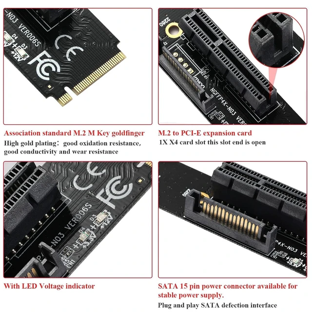 Alt view image 10 of 12 - 2 Pack M.2 Key M Transfer PCI-E 1X 4X Card Transfer to M.2 NGFF Adapter Card (2 Packs)