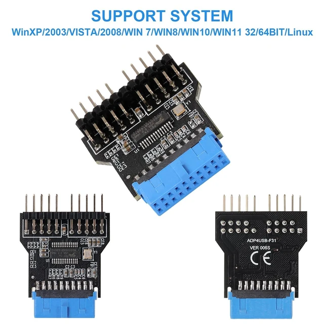 Alt view image 13 of 14 - USB 3.0 9PIN to USB2.0 9PIN Front Panel Socket Adapter Card,USB 3.0 Motherboard 19PIN to Dual 9-PIN Interface Expansion Card