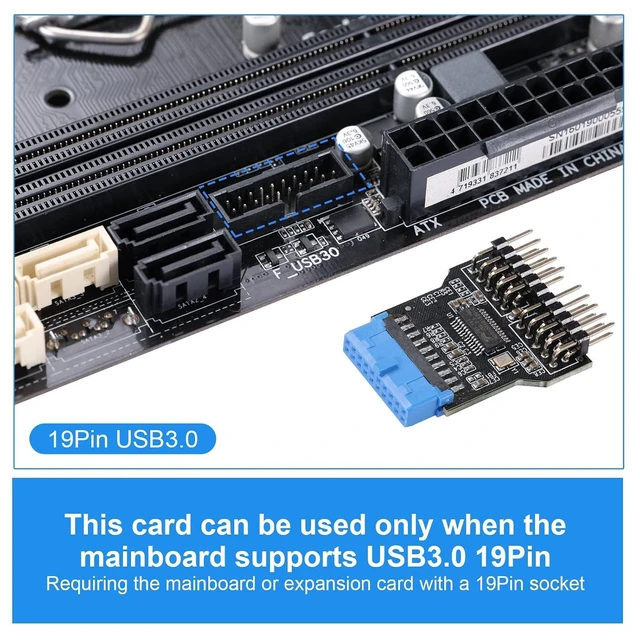 Alt view image 12 of 14 - USB 3.0 9PIN to USB2.0 9PIN Front Panel Socket Adapter Card,USB 3.0 Motherboard 19PIN to Dual 9-PIN Interface Expansion Card