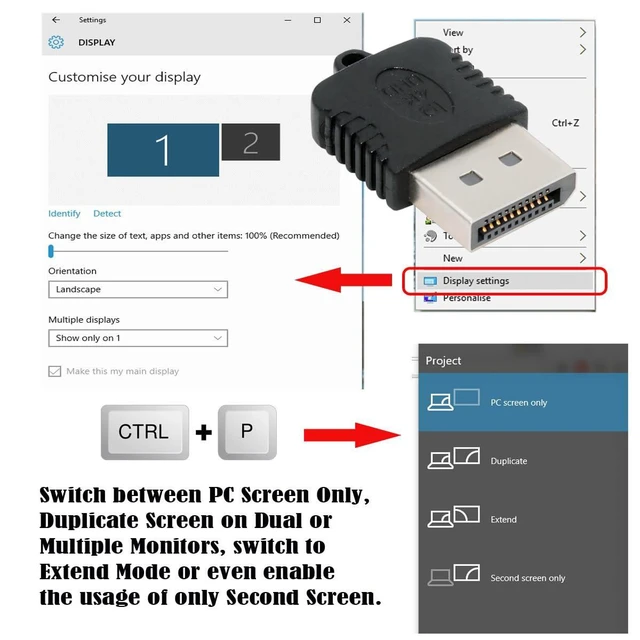 Alt view image 9 of 14 - DP Virtual Display Adapter Displayport Dummy Plug Headless Ghost DP Emulator Compatible with Remote Desktop Laptop Server NAS Black Color (4K@17hz)