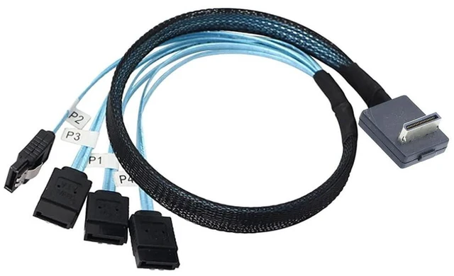 Alt view image 10 of 14 - PCIE Oculink-Compatible SAS SFF-8611 4i 90° to 4* SATA 7P Server Super Speed Cable Data Transfer Extension Cable (100cm)