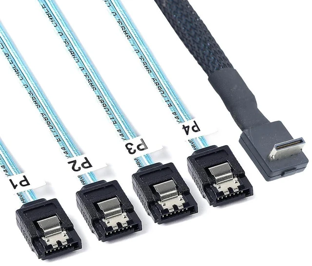 Alt view image 11 of 14 - PCIE Oculink-Compatible SAS SFF-8611 4i 90° to 4* SATA 7P Server Super Speed Cable Data Transfer Extension Cable (100cm)