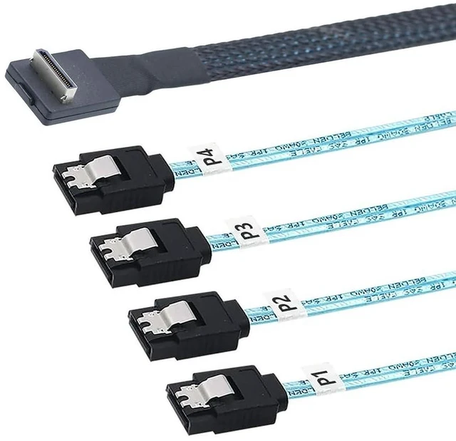 Alt view image 13 of 14 - PCIE Oculink-Compatible SAS SFF-8611 4i 90° to 4* SATA 7P Server Super Speed Cable Data Transfer Extension Cable (100cm)