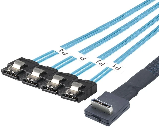 Alt view image 14 of 14 - PCIE Oculink-Compatible SAS SFF-8611 4i 90° to 4* SATA 7P Server Super Speed Cable Data Transfer Extension Cable (100cm)