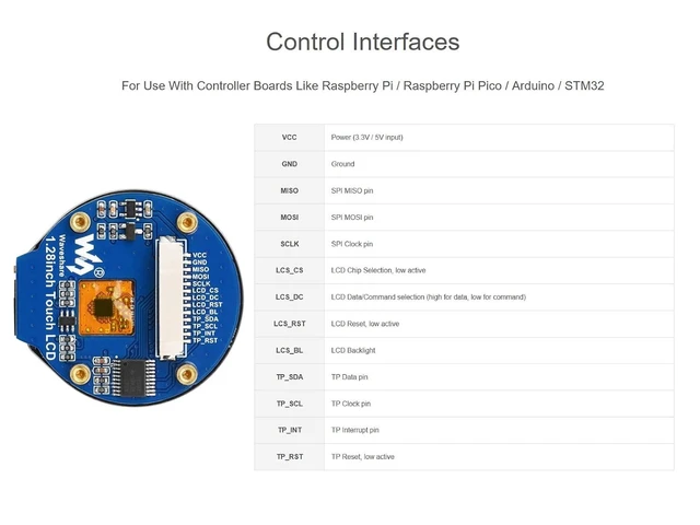 Alt view image 12 of 14 - 1.28inch Touch LCD Display Module, 240×240 Resolution Round LCD IPS Screen, 65K Colors Display, 4-Wire SPI and I2C Communication, Support Raspberry Pi/Raspberry Pi Pico/Arduino/STM32