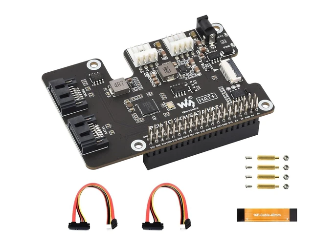 Alt view image 8 of 14 - PCIe to 2-CH SATA Adapter Compatible with Raspberry Pi 5,SATA 3.0, Onboard Dual LED Indicators and EEPROM, HAT + Standard, Driver-Free, Plug and Play
