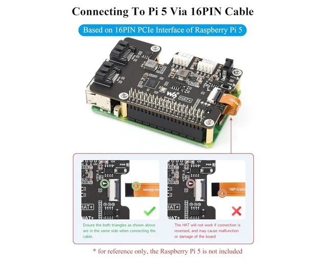 Alt view image 11 of 14 - PCIe to 2-CH SATA Adapter Compatible with Raspberry Pi 5,SATA 3.0, Onboard Dual LED Indicators and EEPROM, HAT + Standard, Driver-Free, Plug and Play