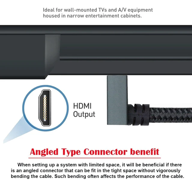 Alt view image 9 of 14 - 90 Degree Down Angled 16K UHD 8K HDMI 2.2 Version Type-A Male to HDMI Male HDTV Cable Compatible with Desktop Laptop Monitor (50cm)