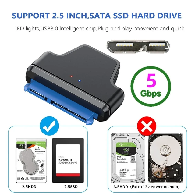 Alt view image 9 of 14 - 5Gbps Micro USB 3.0 to SATA 22Pin 7+15 Enclosure Adapter for 2.5" Hard Disk Drive SSD HDD Mass Storage Class