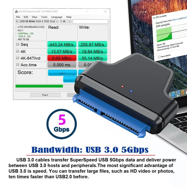 Alt view image 10 of 14 - 5Gbps Micro USB 3.0 to SATA 22Pin 7+15 Enclosure Adapter for 2.5" Hard Disk Drive SSD HDD Mass Storage Class