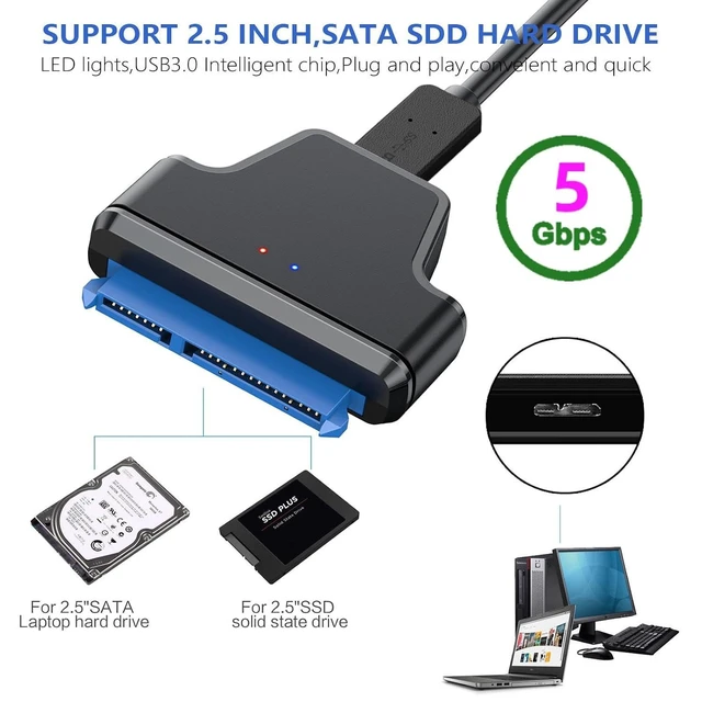 Alt view image 13 of 14 - 5Gbps Micro USB 3.0 to SATA 22Pin 7+15 Enclosure Adapter for 2.5" Hard Disk Drive SSD HDD Mass Storage Class