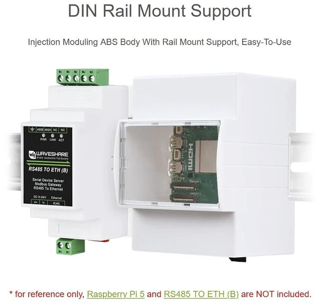 Alt view image 9 of 12 - Case for Raspberry Pi 5, DIN Rail ABS Case Compatible with Raspberry Pi Hats PoE HAT (F), RS485 CAN HAT etc. Clear Top Window, Large Inner Space, Injection Moduling