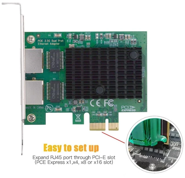 Alt view image 10 of 14 - Dual Ports 2.5Gbps 2500Mbps to PCI-E PCI Express 1x GBE Gigabit 1000Mbps Ethernet Network LAN Cable Adapter for Desktop Motherboard