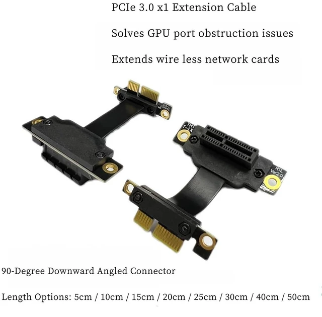 Alt view image 10 of 14 - PCIe 3.0 x1 Riser Extension Cable 90 Degree Reverse PCIe x1 to x1 Adapter with Gold-Plated Connector, Flexible PE Cable for GPU, Sound Card, Network Card (30cm)