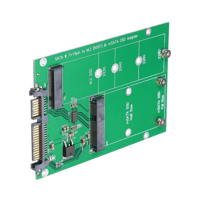 Alt view image 8 of 14 - 2-in-1 Combo M.2 B+M-Key & mSATA 68Pin SSD to 2.5 inch SATA 3.0 22Pin Adapter Converter Case Enclosure with Green PCBA