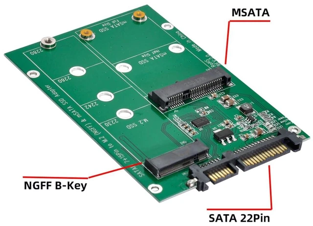 Alt view image 14 of 14 - 2-in-1 Combo M.2 B+M-Key & mSATA 68Pin SSD to 2.5 inch SATA 3.0 22Pin Adapter Converter Case Enclosure with Green PCBA