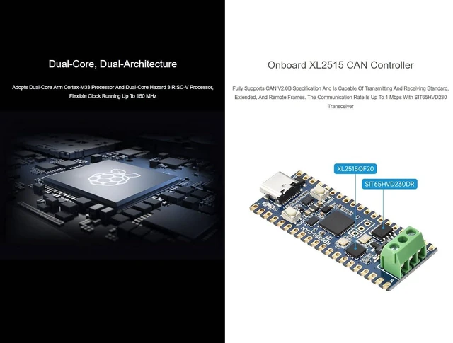 Alt view image 10 of 12 - RP2350 CAN Development Board Based on Rasp Pi RP2350 Dual-core & Dual-Architecture Microcontroller Chip, Onboard XL2515 CAN Controller, Compatible with Raspberry Pi Pico Modules