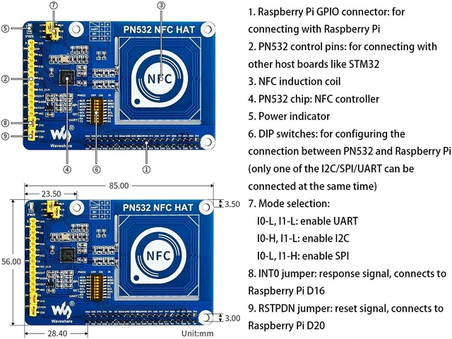 Alt view image 12 of 14 - PN532 NFC HAT for Raspberry Pi 4B/3B+/3B/2B/Zero/Zero W - I2C / SPI/UART Interface, Supports Various NFC/RFID Cards