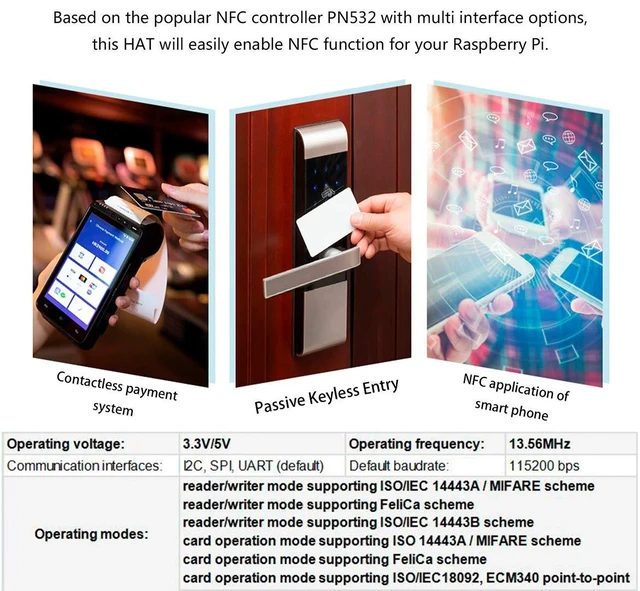 Alt view image 14 of 14 - PN532 NFC HAT for Raspberry Pi 4B/3B+/3B/2B/Zero/Zero W - I2C / SPI/UART Interface, Supports Various NFC/RFID Cards