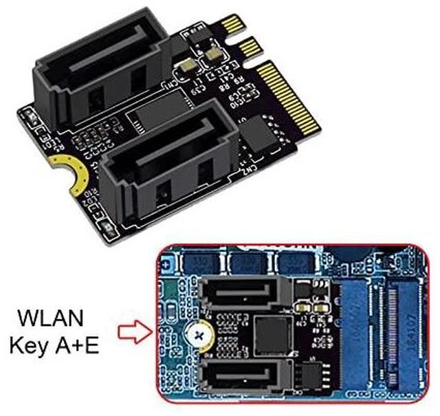 Alt view image 11 of 14 - Key A+E PCI Express to SATA 3.0 6Gbps Dual Ports Adapter Converter Hard Drive Extension Card JMB582 2230,SATA PM Multiplier Port Selector