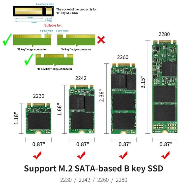Alt view image 11 of 14 - 2-in-1 Combo M.2 B+M-Key & mSATA 68Pin SSD to 2.5 inch SATA 3.0 22Pin Adapter Converter Case Enclosure with Green PCBA