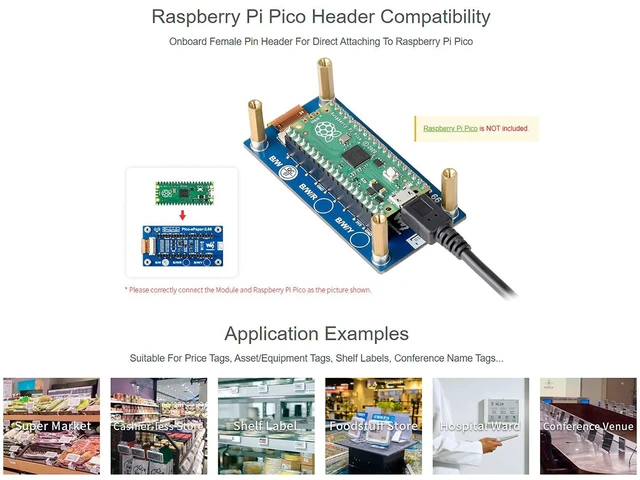 Alt view image 10 of 14 - 2.66inch E-Paper Module for Raspberry Pi Pico, Black/White Two-Color E-Ink Display SPI Interface Support Partial Refresh