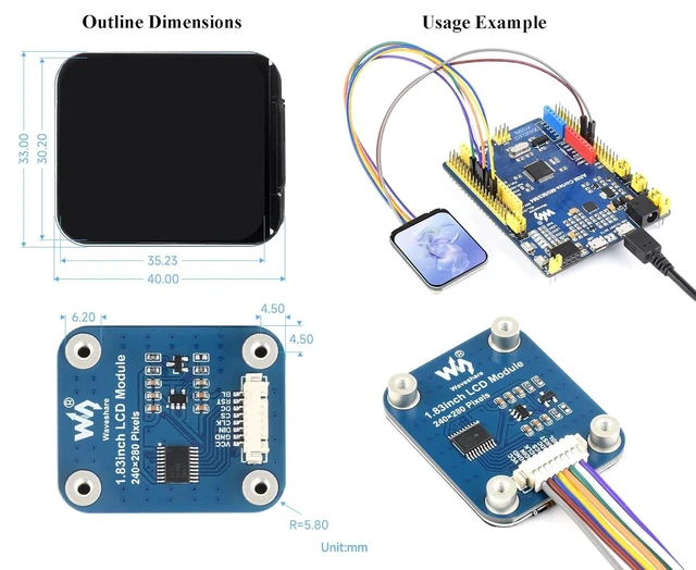 Alt view image 11 of 14 - 1.83inch Round LCD Display Module 240×280 Resolution IPS LCD SPI Interface 65K Colors Rounded Corners Micro LCD Display for Raspberry Pi 5/4B/ 3B+/Pi3B/Raspberry Pi Zero W/2W, STM32,ESP32 etc.