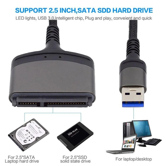 Alt view image 10 of 14 - 5Gbps USB 3.0 Type-A to SATA 22 Pin Adapter Cable for 2.5" Hard Disk Drive SSD