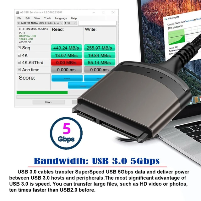 Alt view image 10 of 14 - 5Gbps USB-C Type-C to SATA 22 Pin Adapter Cable for 2.5" Hard Disk Drive SSD Laptop